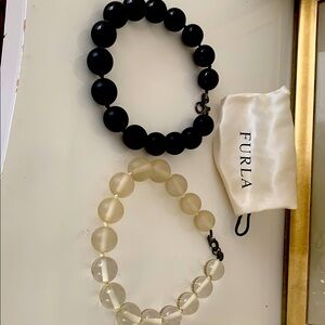 Furla Black and Cream Beaded Bracelet Set
